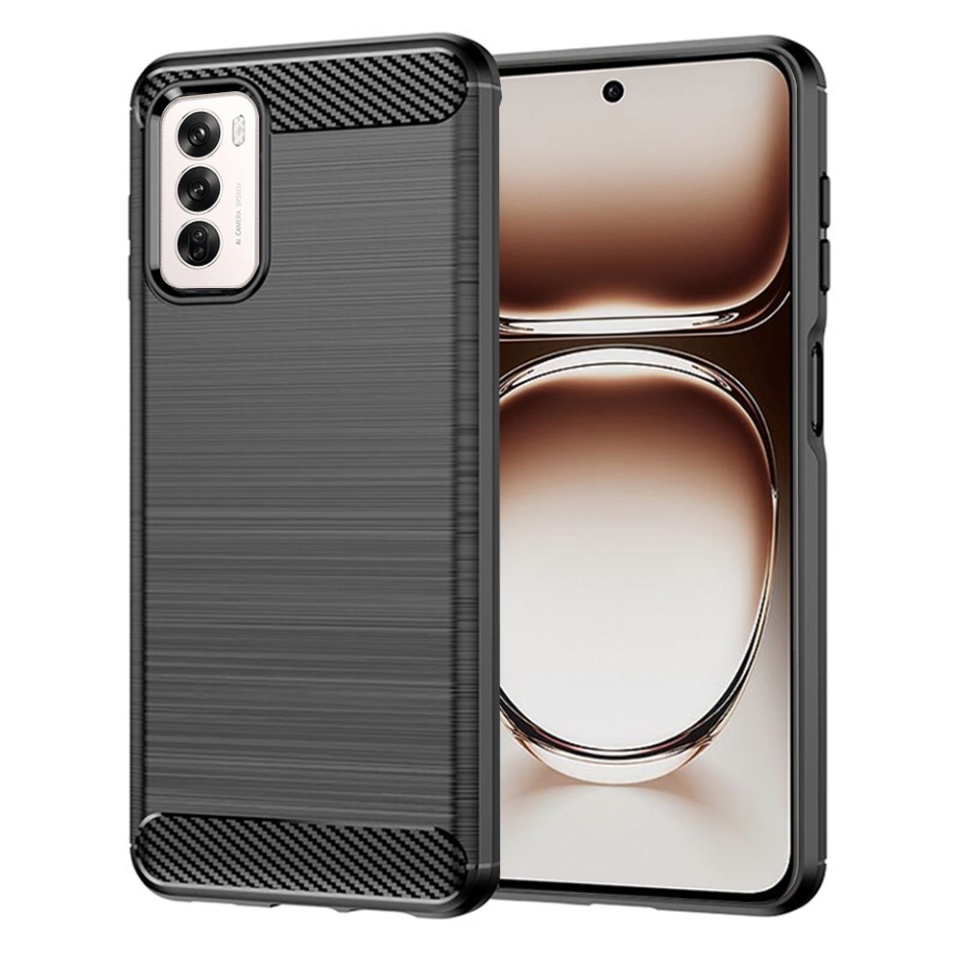 Husa pentru Oppo Reno12 din Silicon Premium, Slim, cu textura Fibra Carbon - Negru