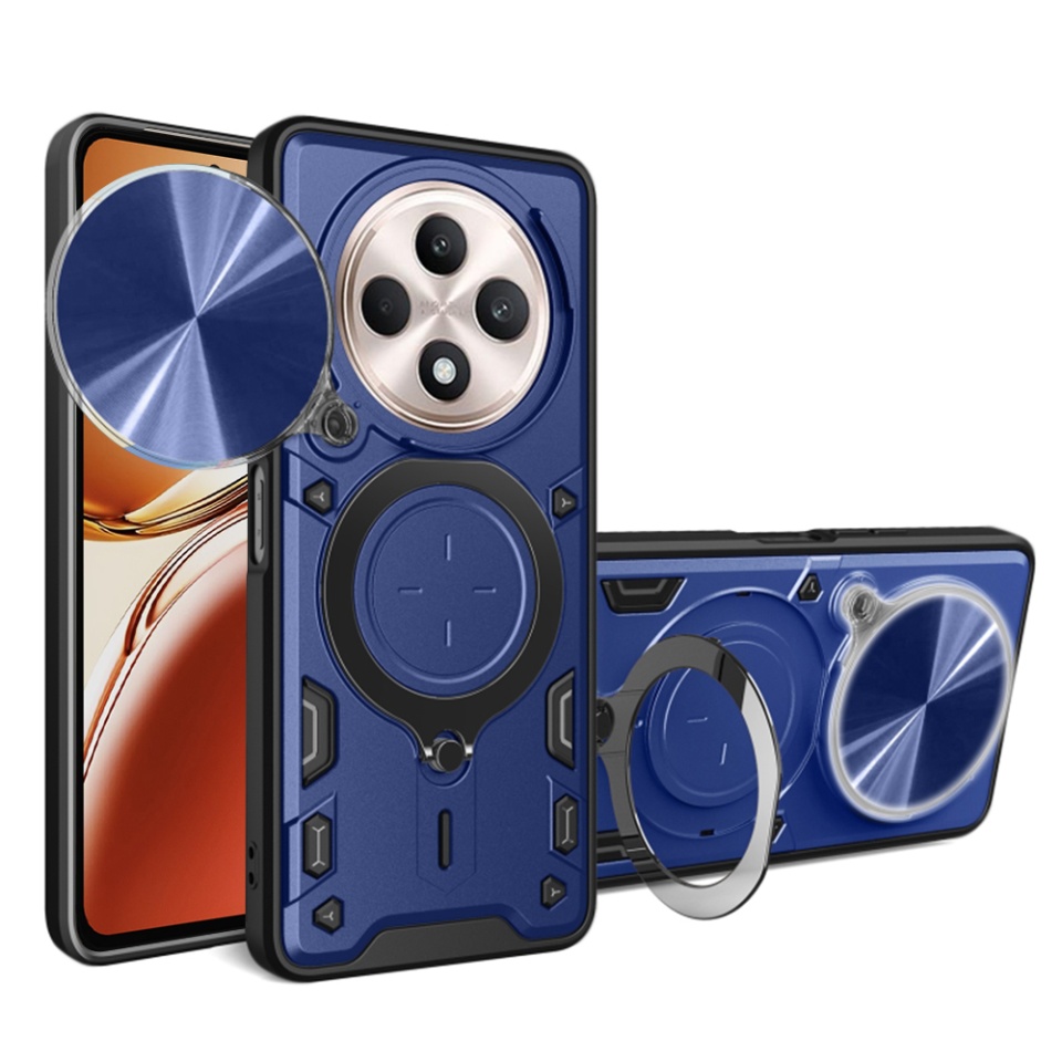 Husa pentru Oppo Reno12 F 5G / Reno12 FS 5G / Reno12 F 4G / Reno12 FS 4G, SKYDDAR INNOVATION, CamGuard Pro, Inel Magnetic, Protectie Camera, set cu sticker, Albastru
