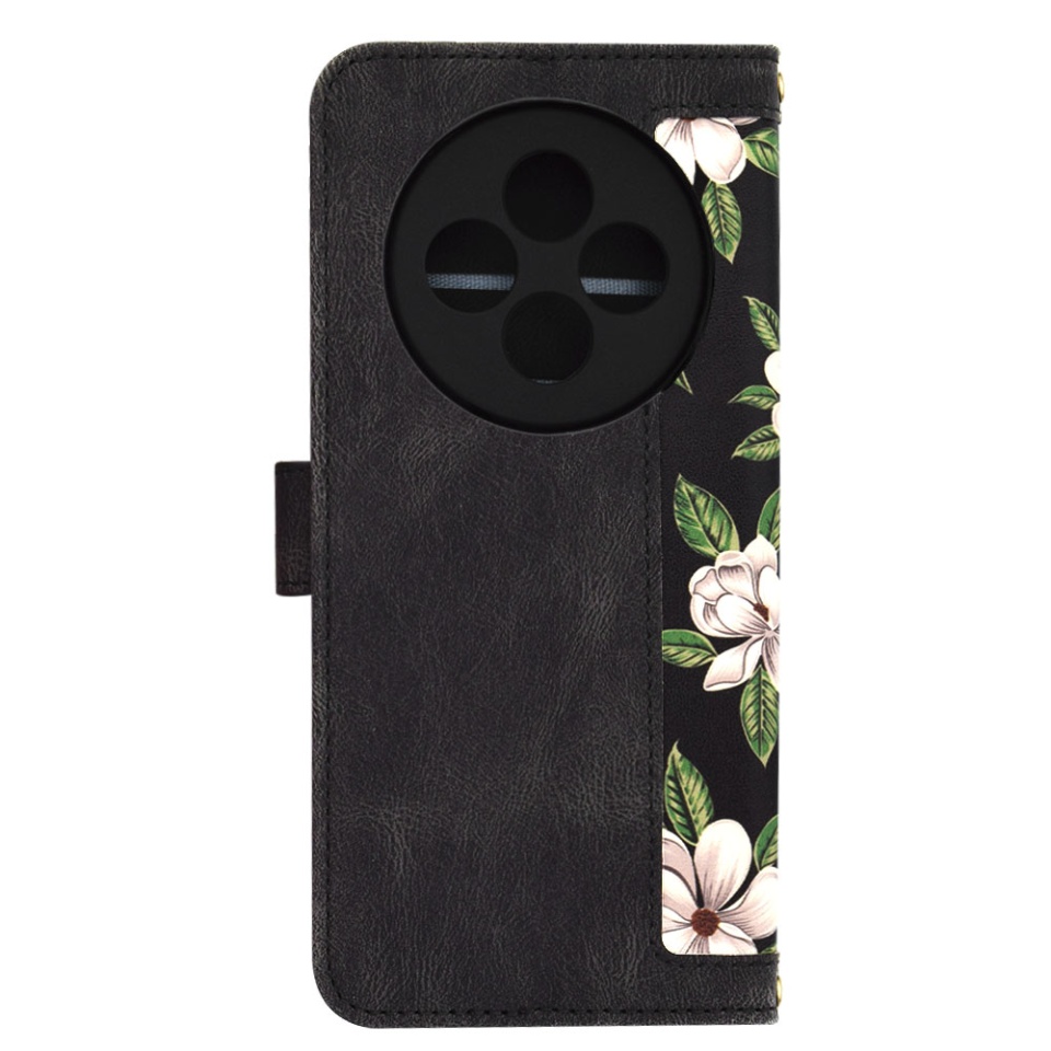 Husa pentru Oppo Reno12 F 5G / Reno12 FS / Reno12 F 4G din Piele Ecologică cu Design Floral, Protecție 360°, Stand Integrat, Buzunare pentru Carduri, SKDR Floral Wallet - Negru - 3 | YEO