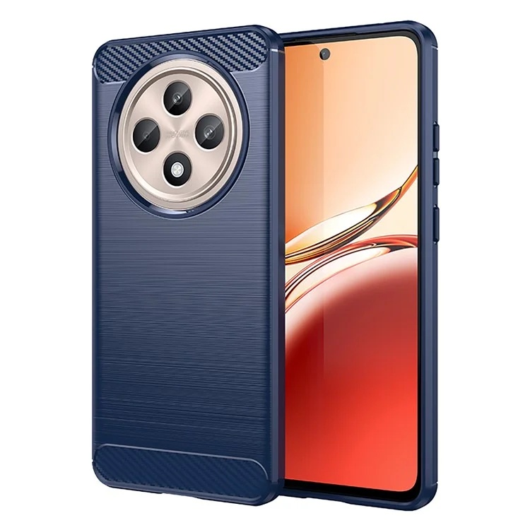 Husa pentru Oppo Reno12 F / Reno12 FS din Silicon Premium, Slim, cu textura Fibra Carbon - Albastru