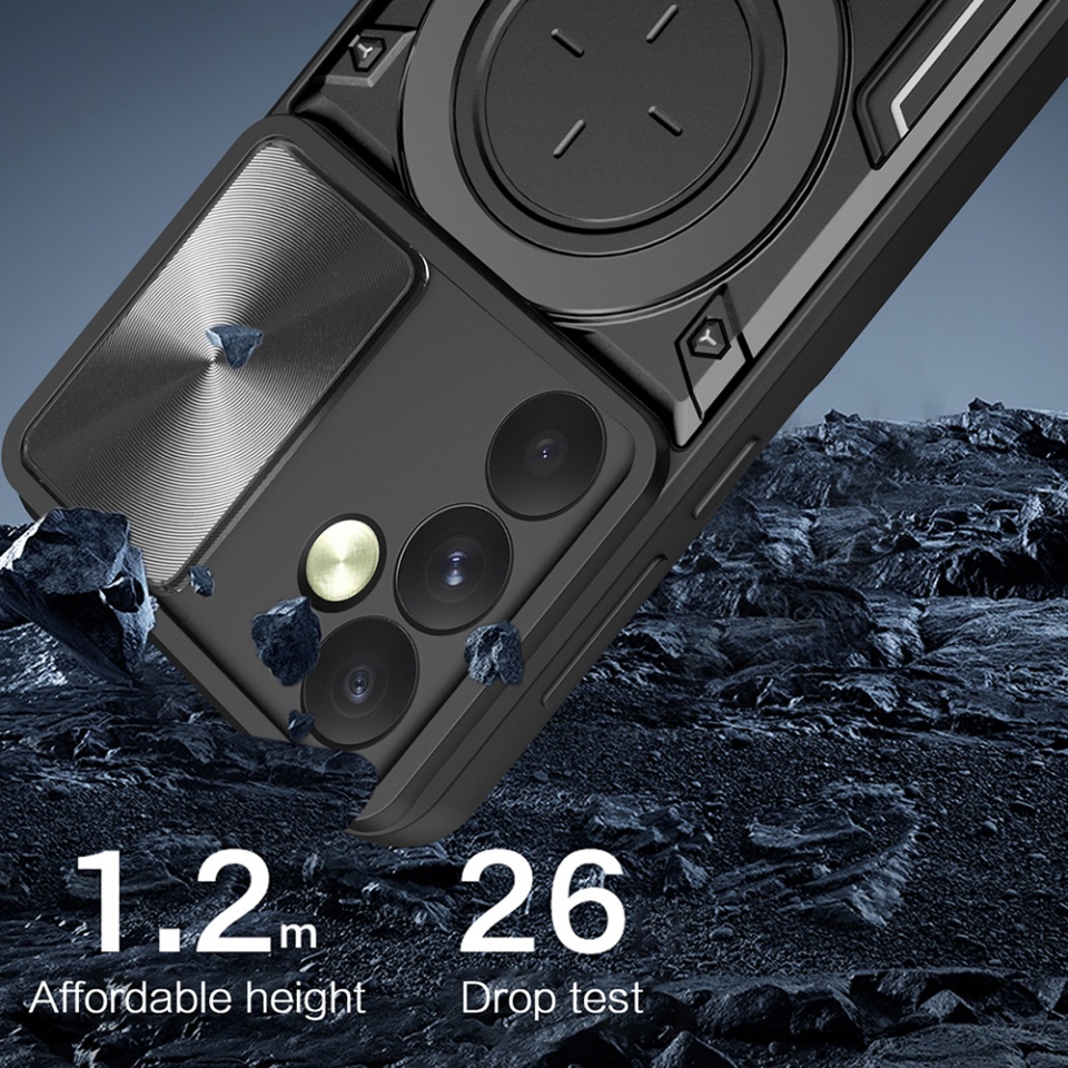Husa pentru Oppo Reno12 Pro, SKYDDAR INNOVATION, CamGuard Pro, Inel Magnetic, Protectie Camera, set cu sticker, Rosu - 2 | YEO