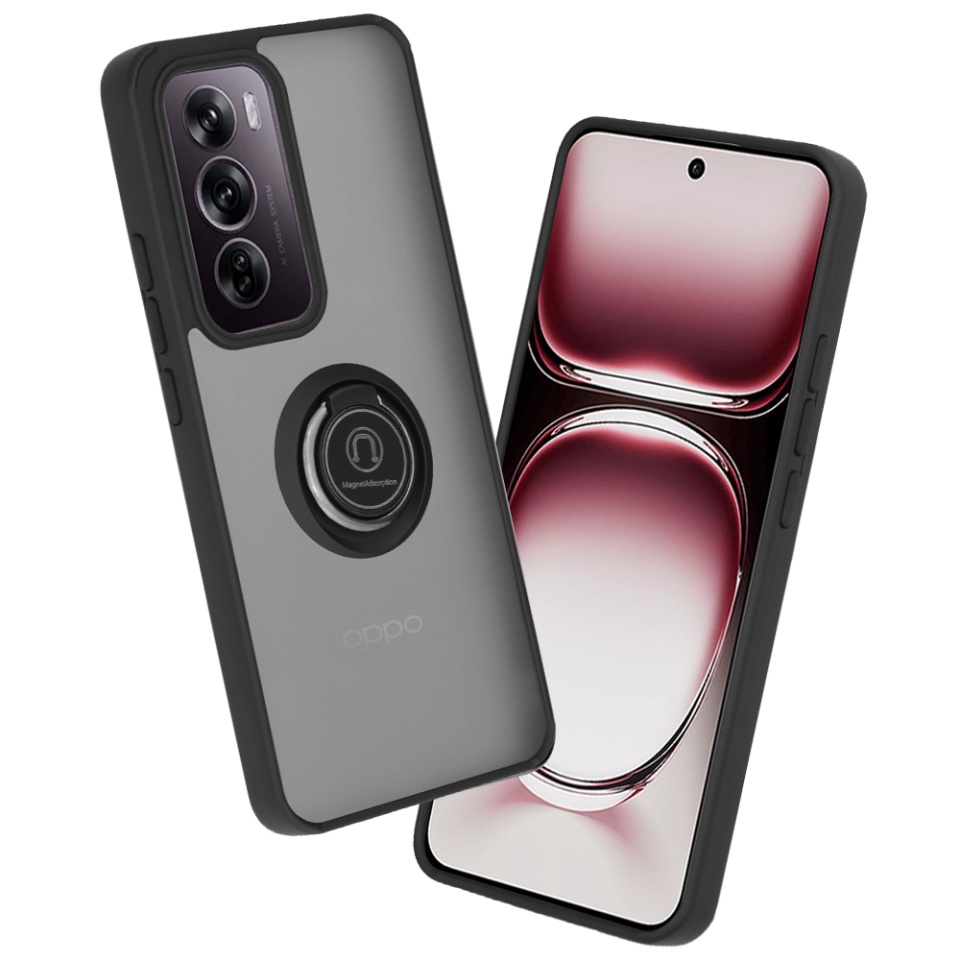 Husa pentru Oppo Reno12 Pro, SKYDDAR INNOVATION, Glinth cu Inel Rotativ 360° Magnetic, Negru, set cu sticker