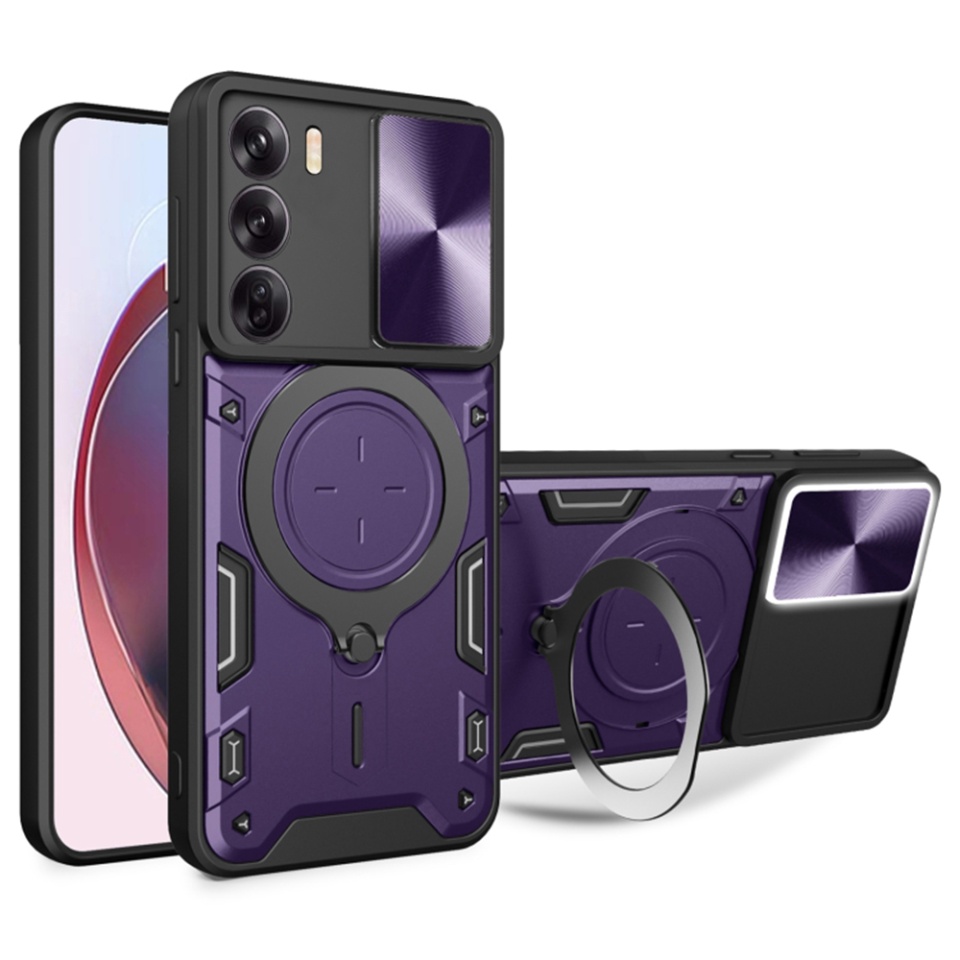 Husa pentru Oppo Reno12, SKYDDAR INNOVATION, CamGuard Pro, Inel Magnetic, Protectie Camera, set cu sticker, Mov