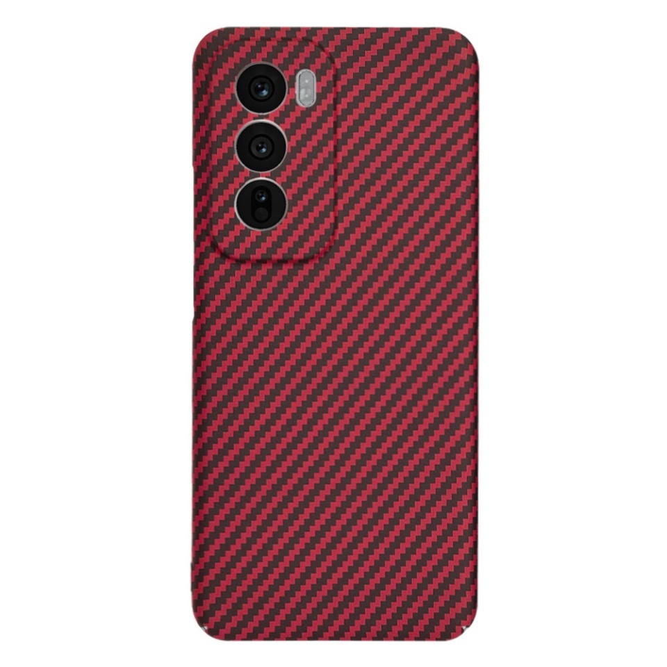 Husa pentru Oppo Reno12, SKYDDAR INNOVATION, textura carbon, Carbonite FiberShell, set cu sticker, Rosu, - 2 | YEO