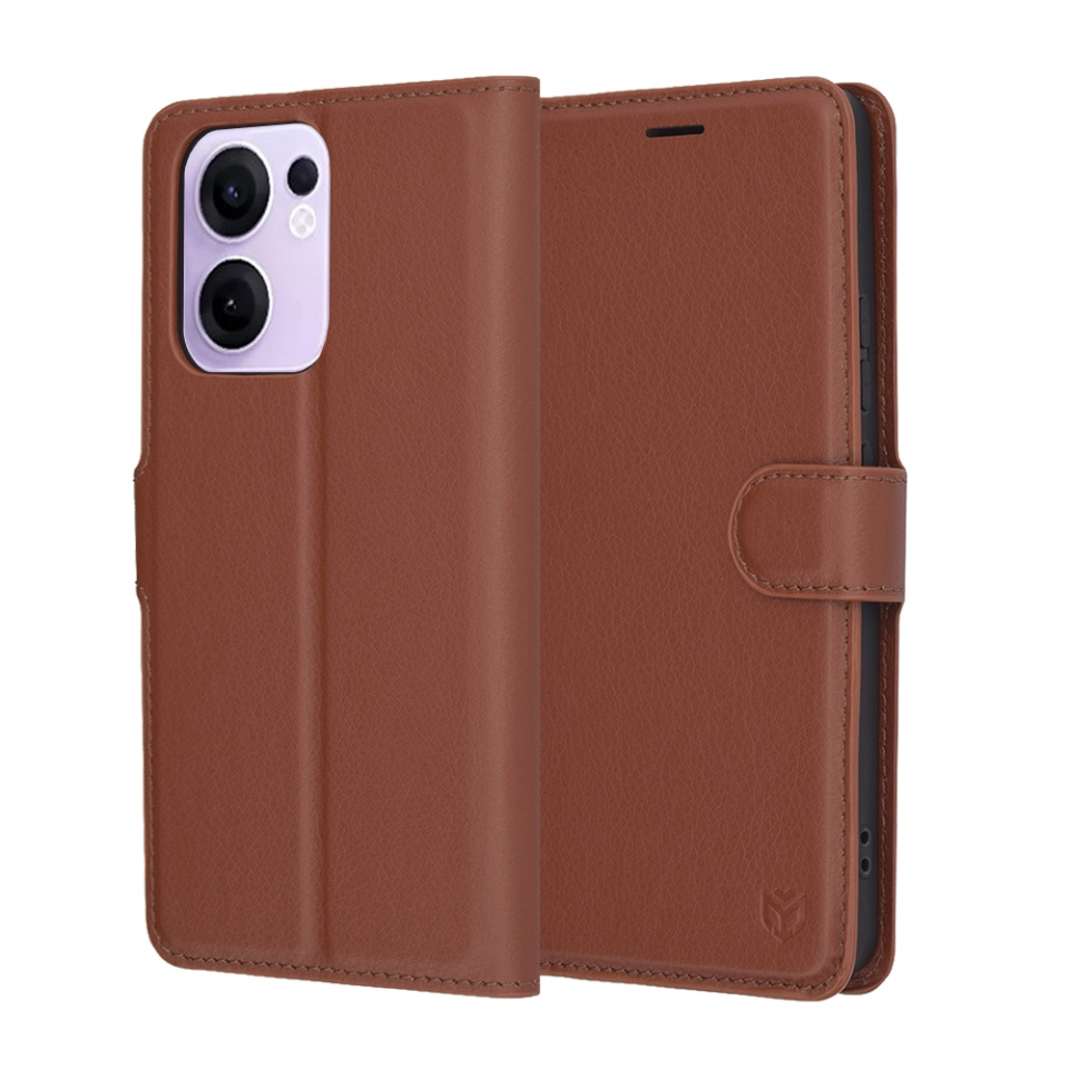 Husa pentru Oppo Reno13 F 4G / Reno13 F 5G / Reno13 FS 5G, SKYDDAR INNOVATION, Leather Wallet, tip Carte cu Portofel Interior, Finisaje Premium, set cu sticker, Maro