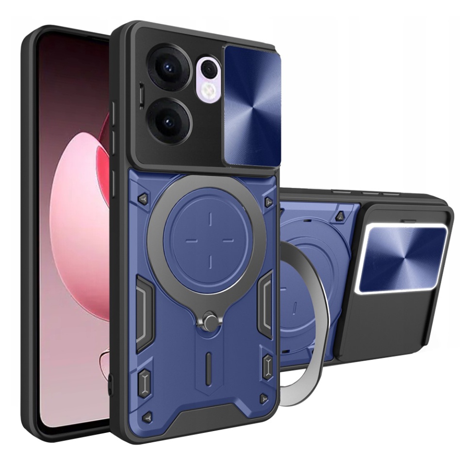 Husa pentru Oppo Reno13 F 4G / Reno13 F 5G / Reno13 FS 5G, SKYDDAR INNOVATION, SafeCover cu Inel Magnetic, Protectie Camera, set cu sticker, Albastru