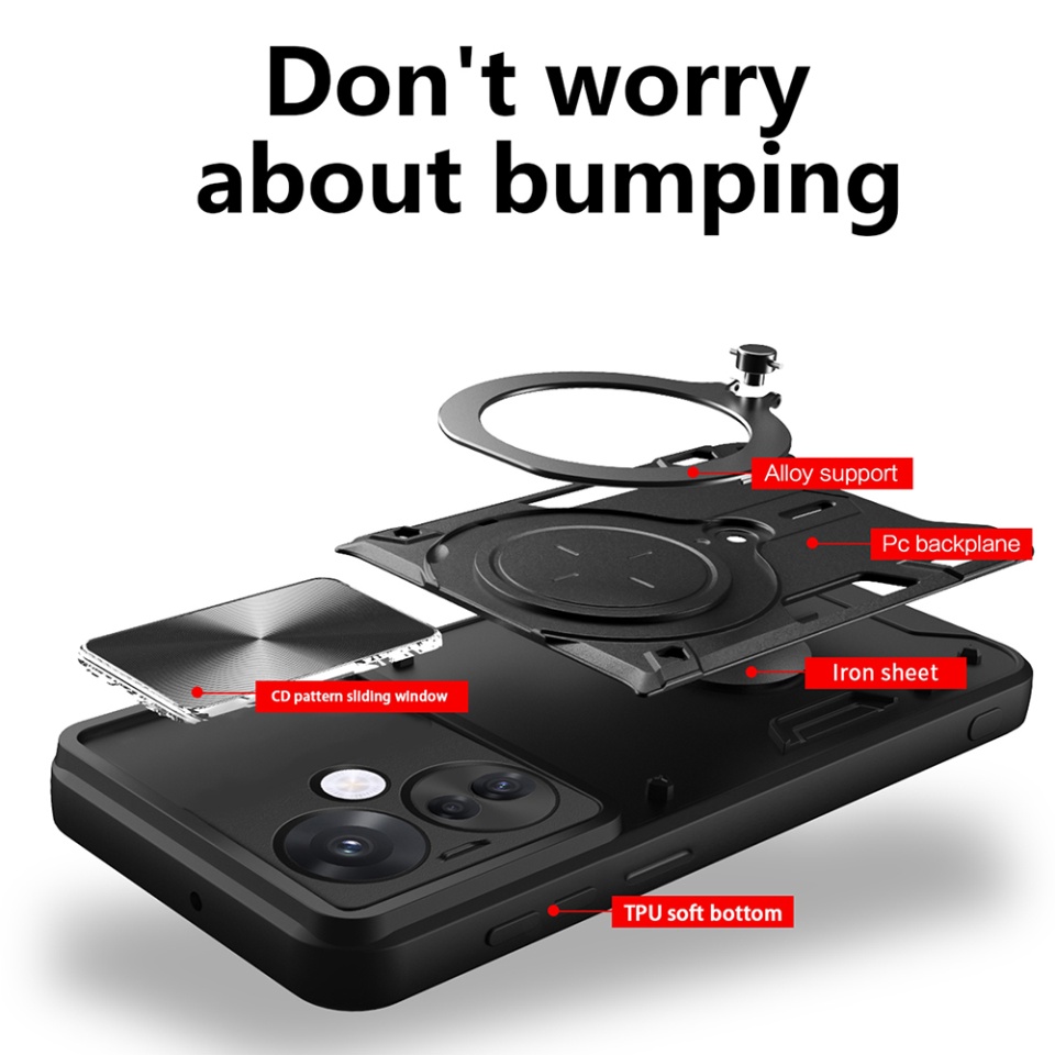 Husa pentru Oppo Reno13 F 4G / Reno13 F 5G / Reno13 FS 5G, SKYDDAR INNOVATION, SafeCover cu Inel Magnetic, Protectie Camera, set cu sticker, Roz auriu - 2 | YEO