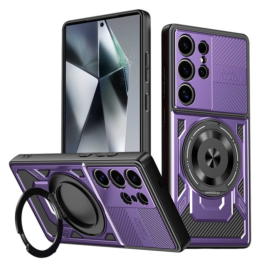 Husa pentru Oppo Reno13 F 4G / Reno13 F 5G / Reno13 FS 5G, SKYDDAR INNOVATION, RuggedCam, Inel magnetic antisoc, set cu sticker, Mov