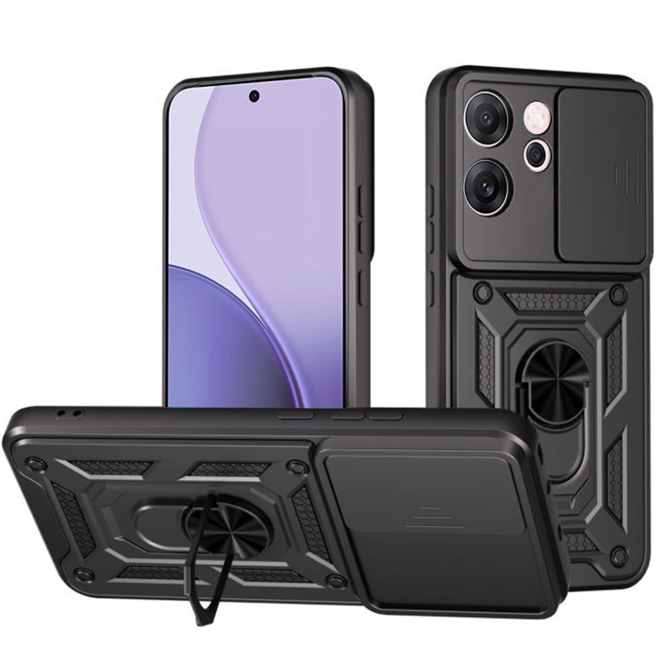 Husa pentru Oppo Reno14 FS 5G / Reno14 F, SKYDDAR INNOVATION, CamShield, Inel magnetic, set cu sticker, Negru