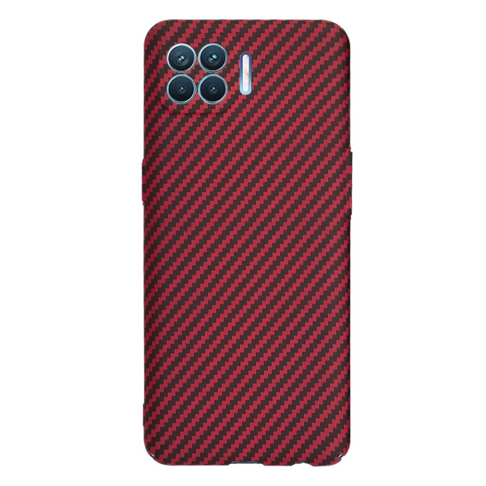 Husa pentru Oppo Reno4 Lite, SKYDDAR INNOVATION, textura carbon, Carbonite FiberShell, set cu sticker, Rosu, - 2 | YEO