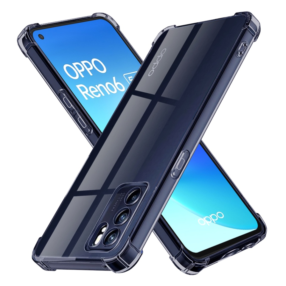 Husa pentru Oppo Reno6 5G, SKYDDAR INNOVATION, Shockproof Clear Silicone, Silicon Slim, set cu sticker, Fumuriu