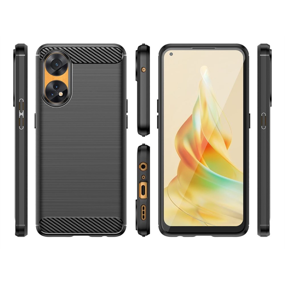 Husa pentru Oppo Reno8 T, SKYDDAR INNOVATION, Carbon Silicone, din Silicon Slim, cu textura Fibra Carbon, set cu sticker, Negru - 1 | YEO
