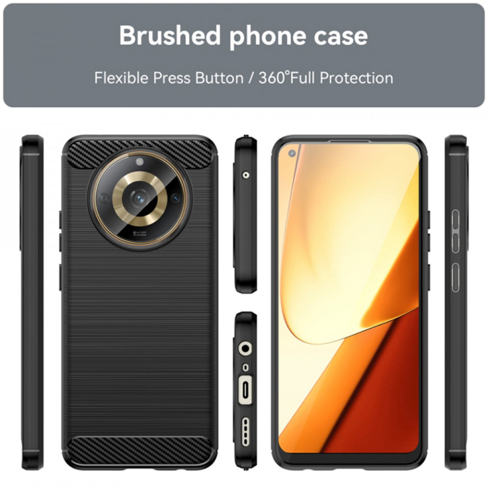 Husa pentru Realme 11 din silicon, Slim, cu textura Fibra Carbon - Negru - 1 | YEO
