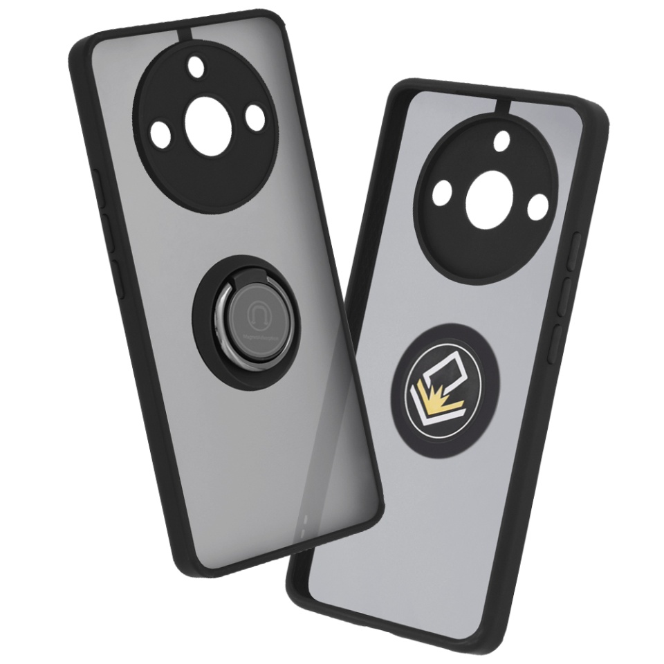Husa pentru Realme 11 Pro / 11 Pro+, SKYDDAR INNOVATION, Glinth cu Inel Rotativ 360° Magnetic, Negru, set cu sticker
