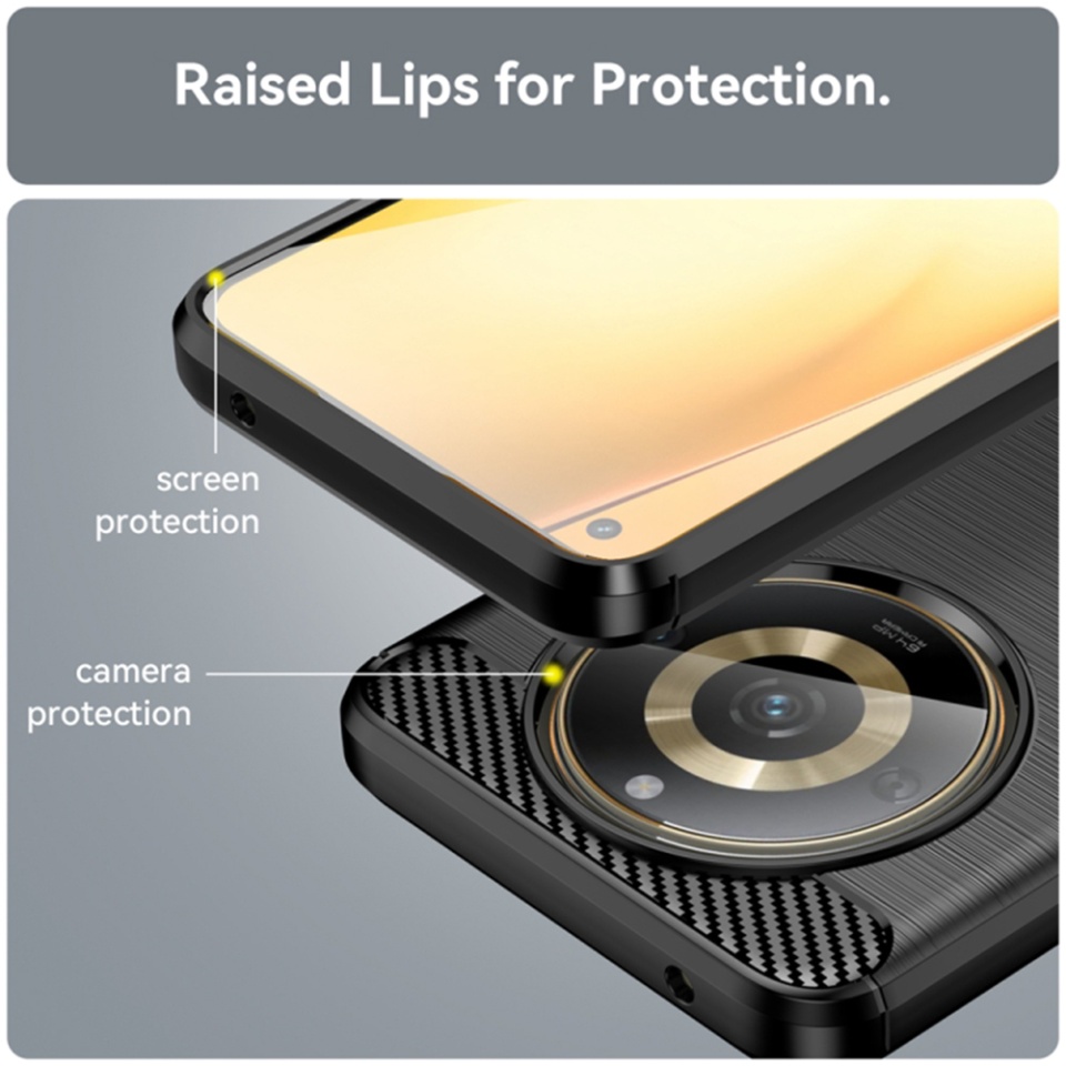 Husa pentru Realme 11, SKYDDAR INNOVATION, Carbon Silicone, din Silicon Slim, cu textura Fibra Carbon, set cu sticker, Negru - 3 | YEO