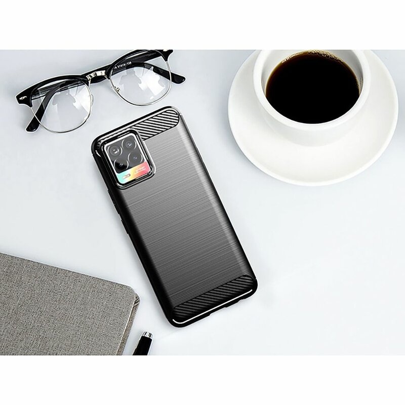 Husa pentru Realme 8 4G / 8 Pro, SKYDDAR INNOVATION, Carbon Silicone, din Silicon Slim, cu textura Fibra Carbon, set cu sticker, Negru - 3 | YEO