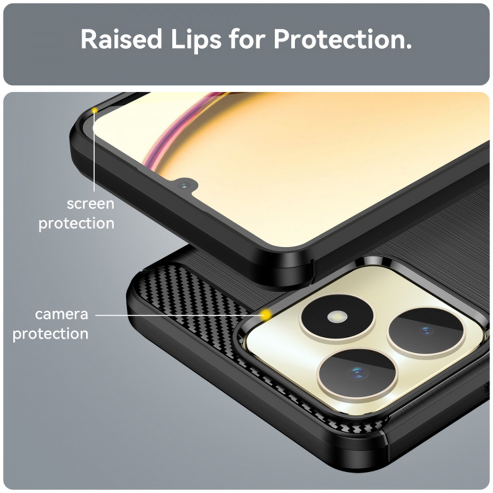 Husa pentru Realme C53 din silicon, Slim, cu textura Fibra Carbon - Negru - 3 | YEO