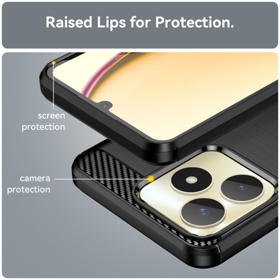 Husa pentru Realme C53, SKYDDAR INNOVATION, Carbon Silicone, din Silicon Slim, cu textura Fibra Carbon, set cu sticker, Negru - 3 | YEO