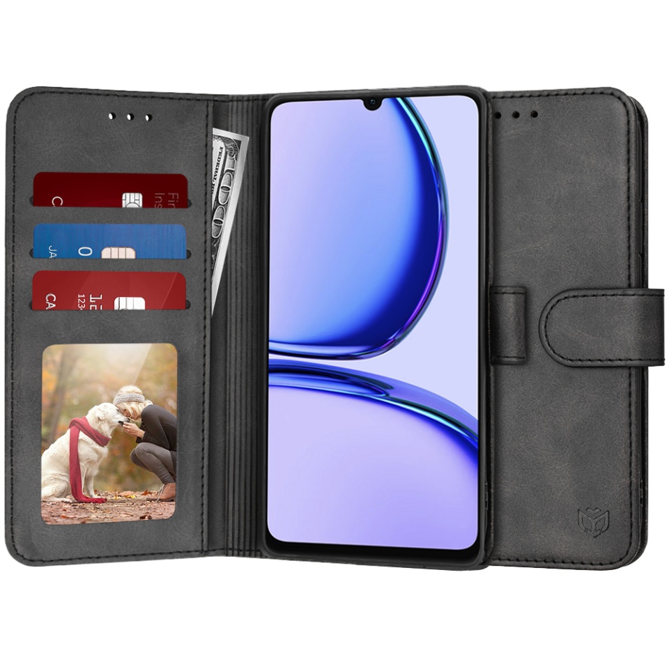 Husa pentru Realme C53, SKYDDAR INNOVATION, Diary Book, tip carte, cu Portofel Interior, Antisoc, Negru, set cu sticker