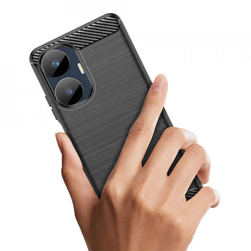 Husa pentru Realme C55 din silicon, Slim, cu textura Fibra Carbon - Negru - 1 | YEO