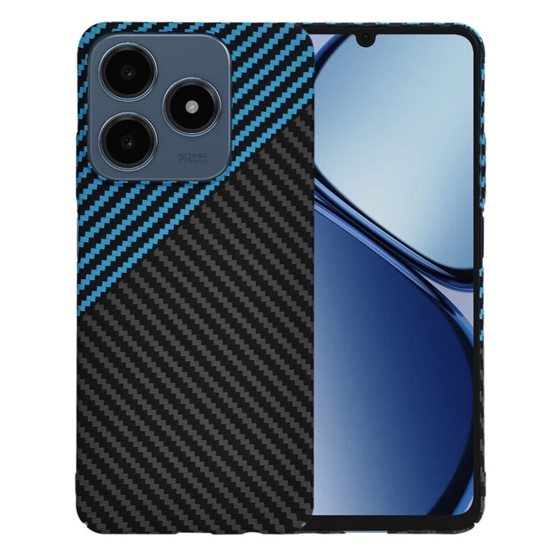 Husa pentru Realme C63 / C61, Finisaj Premium cu Textura de Carbon, Design Elegant, SKDR CarbonFlex - Bleu