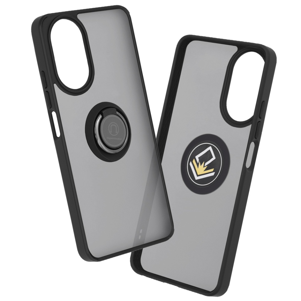 Husa pentru Realme C67 4G, SKYDDAR INNOVATION, Glinth cu Inel Rotativ 360° Magnetic, Negru, set cu sticker