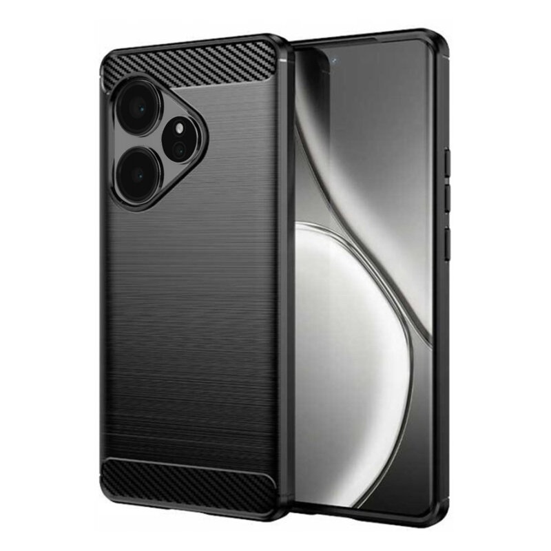 Husa pentru Realme GT 7 Pro din Silicon Premium, Slim, cu textura Fibra Carbon - Negru