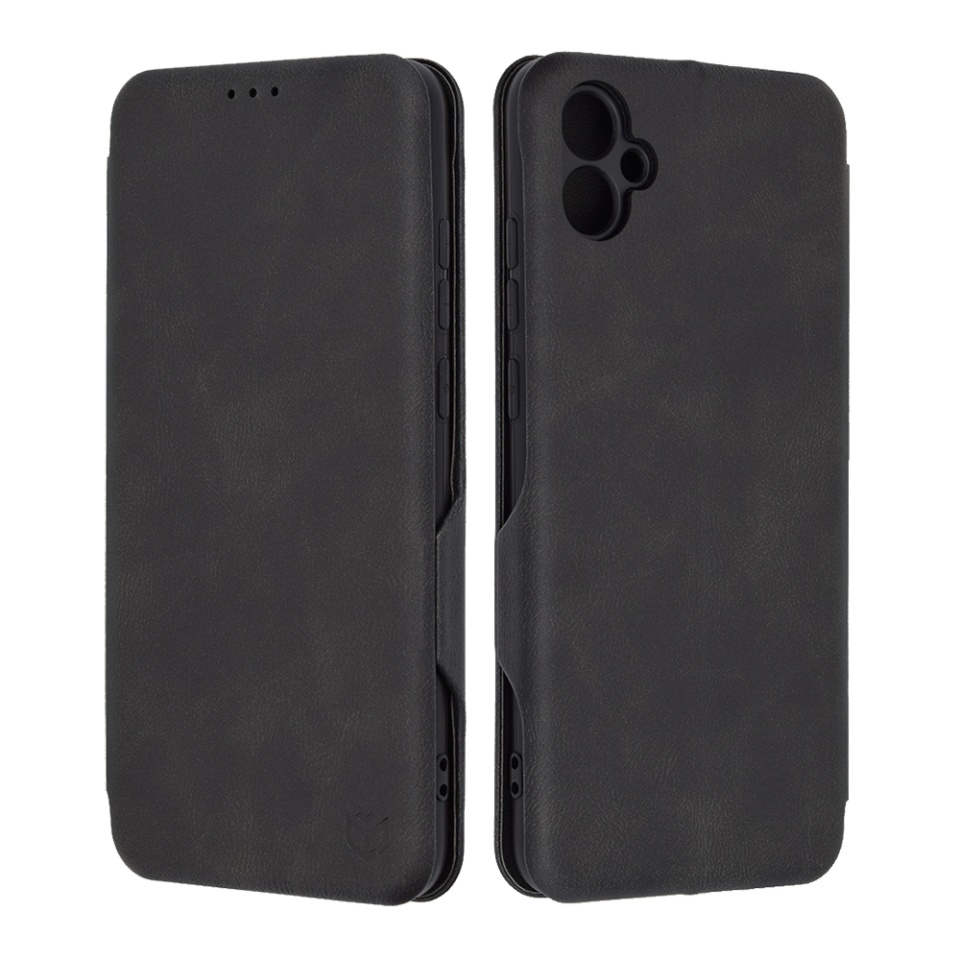 Husa pentru Samsung Galaxy A04e / Galaxy M04, SKYDDAR INNOVATION, Safe Wallet tip carte din Piele Ecologica, Suport Carduri, Inchidere Magnetica, Negru, set cu sticker