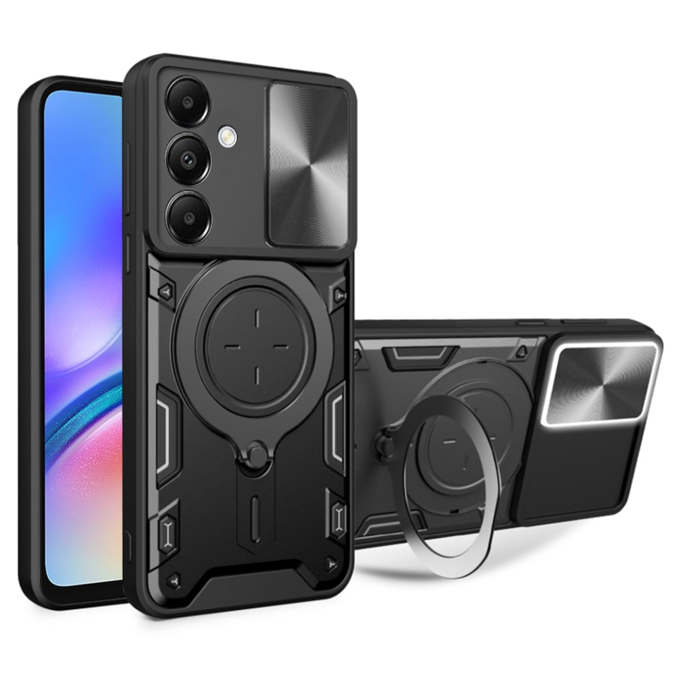 Husa pentru Samsung Galaxy A05s, SKYDDAR INNOVATION, CamGuard Pro, Inel Magnetic, Protectie Camera, set cu sticker, Negru