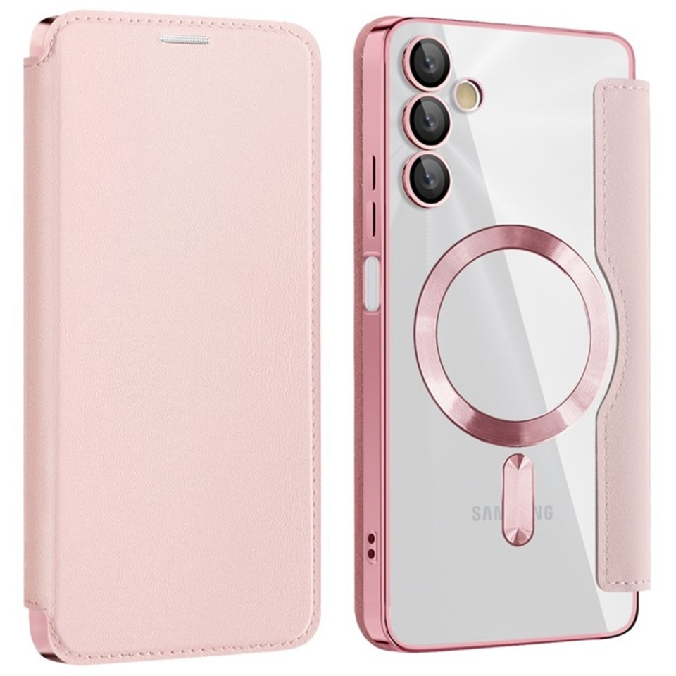 Husa pentru Samsung Galaxy A05s tip carte, SKYDDAR INOVATION, SmartMag Book, Magsafe, RFiD, Suport Carduri, set cu sticker, Roz - 1 | YEO