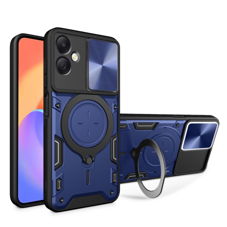 Husa pentru Samsung Galaxy A06, cu inel magnetic si suport ajustabil, protectie completa camera, SKDR SafeCover - Albastru