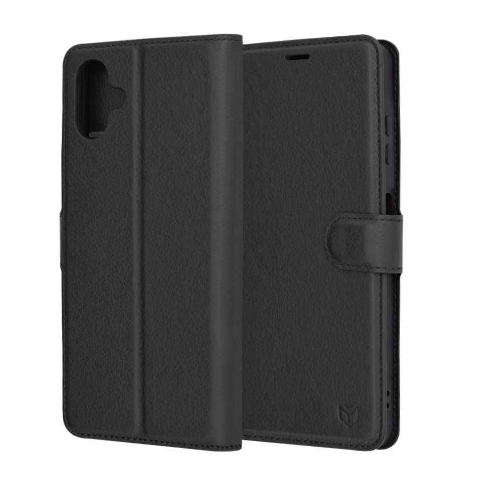 Husa pentru Samsung Galaxy A06, SKYDDAR INNOVATION, Leather Folio, tip Carte, cu Portofel Interior, Finisaje Premium, Negru, set cu sticker - 6