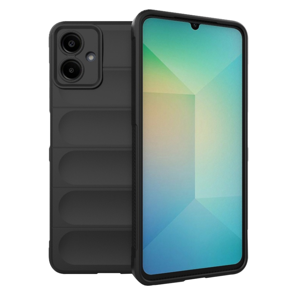 Husa pentru Samsung Galaxy A06, SKYDDAR INNOVATION, Magic Shield, din Silicon Mat, Negru, set cu sticker