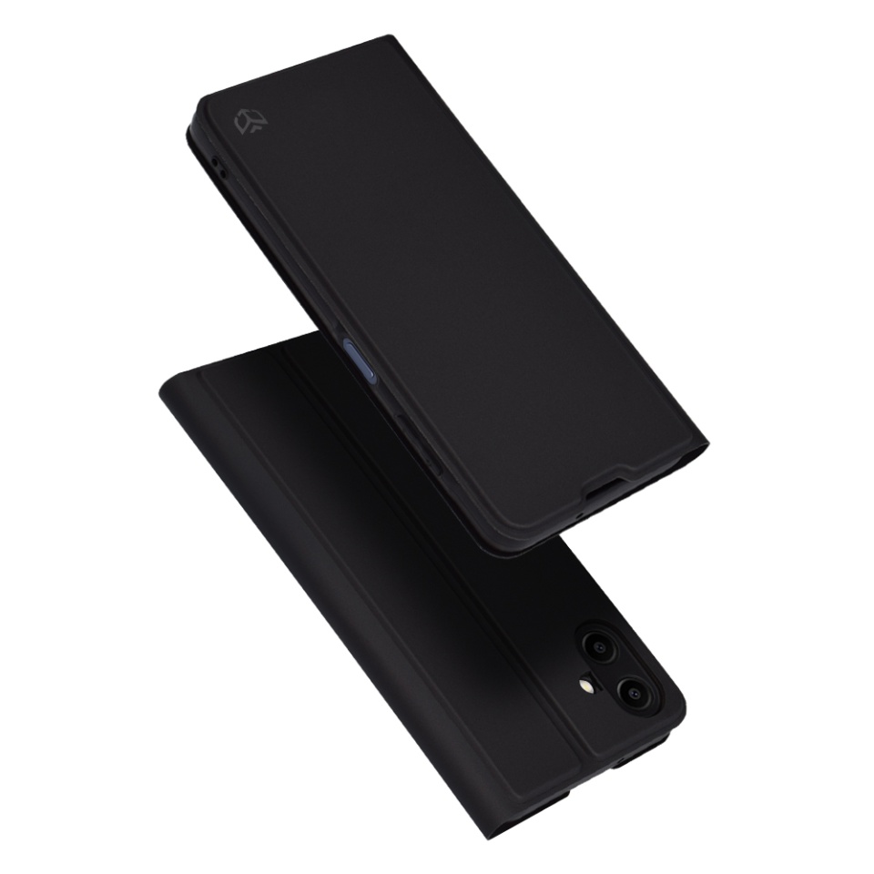 Husa pentru Samsung Galaxy A06, SKYDDAR INNOVATION, Magskin Book, tip Carte cu Portofel Interior, Negru, set cu sticker