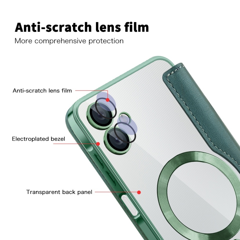 Husa pentru Samsung Galaxy A06 tip carte, SKYDDAR INOVATION, SmartMag Book, Magsafe, RFiD, Suport Carduri, set cu sticker, Verde - 2 | YEO