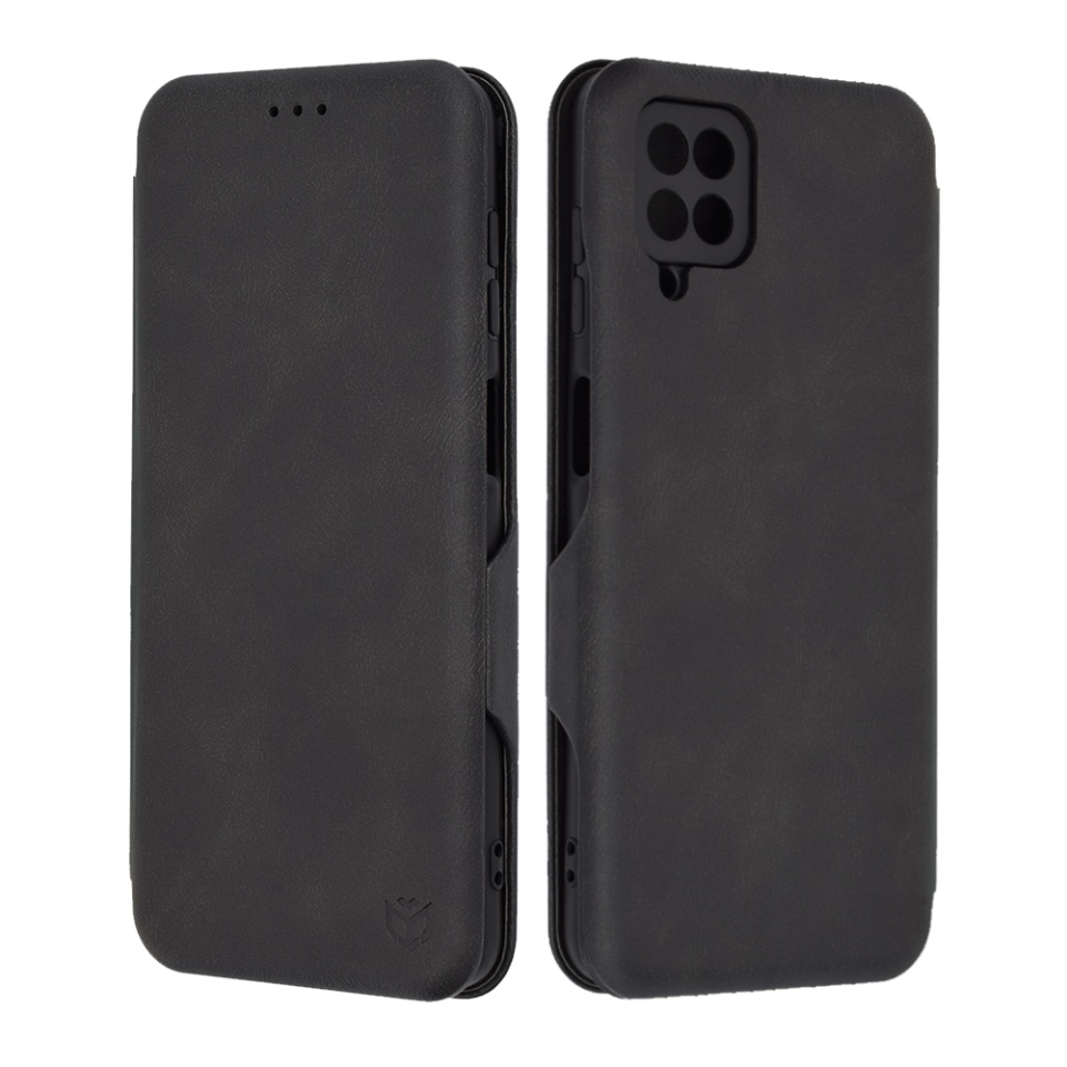 Husa pentru Samsung Galaxy A12 / Galaxy A12 Nacho, SKYDDAR INNOVATION, Safe Wallet tip carte din Piele Ecologica, Suport Carduri, Inchidere Magnetica, Negru, set cu sticker