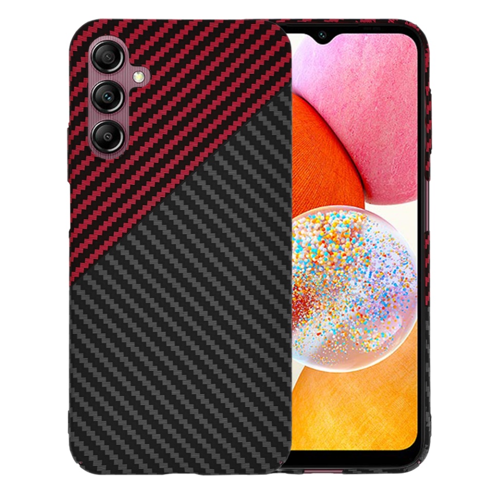 Husa pentru Samsung Galaxy A14 5G / Galaxy A14 4G, Finisaj Premium cu Textura de Carbon, Design Elegant, SKDR CarbonFlex - Rosu inchis