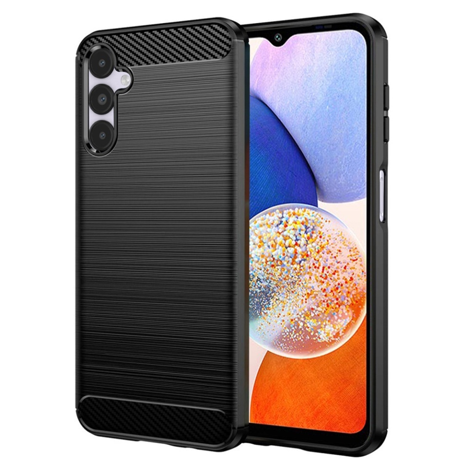 Husa pentru Samsung Galaxy A14 5G / Galaxy A14 4G, SKYDDAR INNOVATION, Carbon Silicone, din Silicon Slim, cu textura Fibra Carbon, set cu sticker, Negru