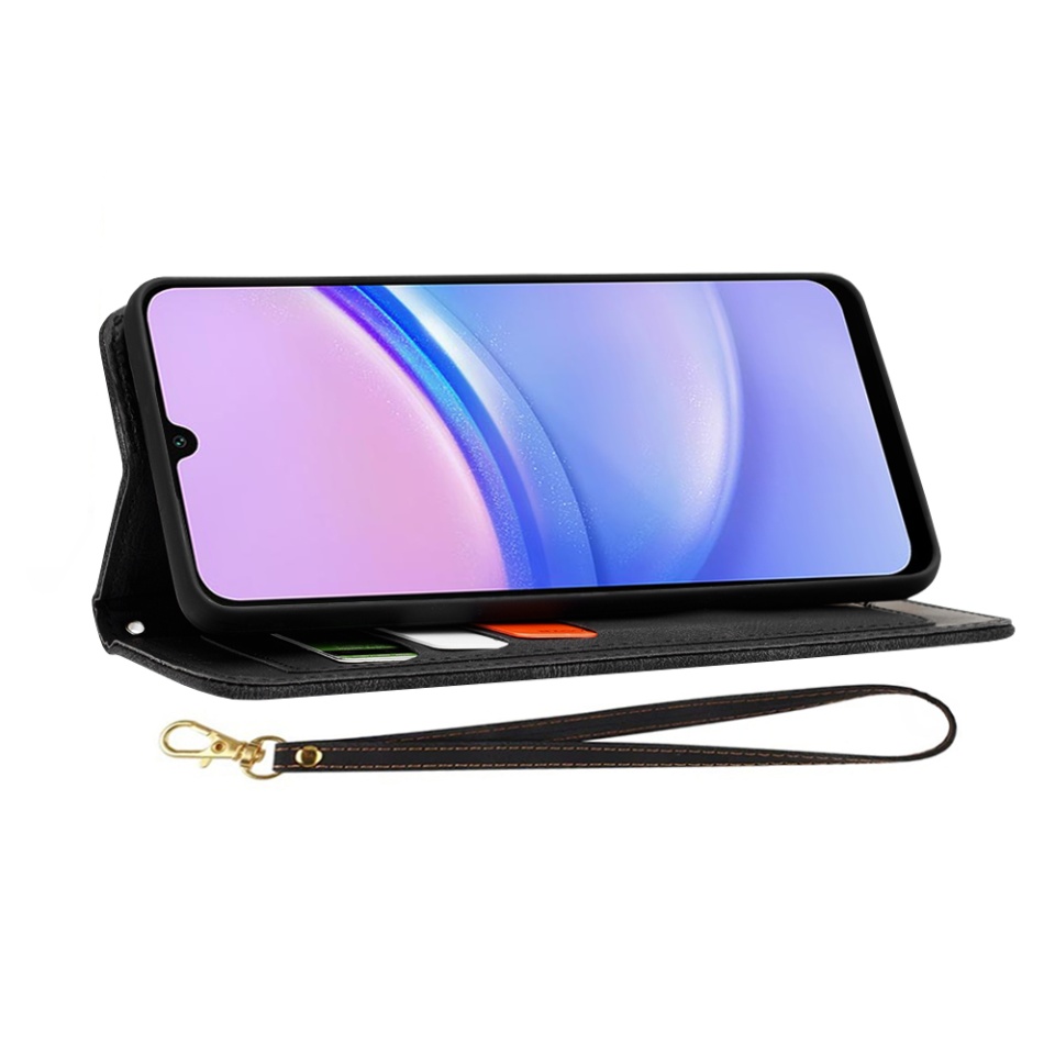 Husa pentru Samsung Galaxy A15 4G / Galaxy A15 5G, SKYDDAR INNOVATION, Floral Wallet, din Piele Ecologică cu Design Floral, Protecție 360°, Stand Integrat, Buzunare pentru Carduri, Negru, set cu sticker - 3 | YEO