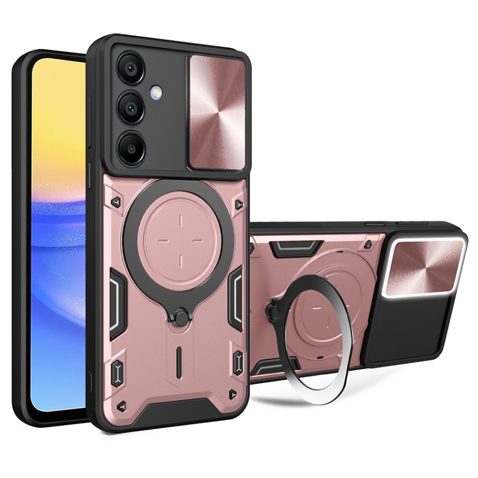 Husa pentru Samsung Galaxy A15 4G / Galaxy A15 5G, SKYDDAR INNOVATION, CamGuard Pro, Inel Magnetic, Protectie Camera, set cu sticker, Roz auriu