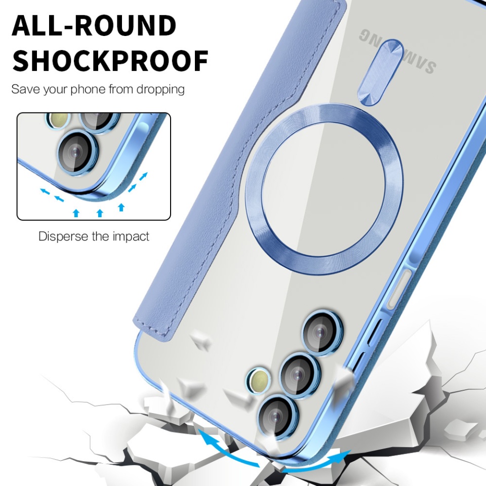 Husa pentru Samsung Galaxy A15 4G / Galaxy A15 5G tip carte, SKYDDAR INOVATION, SmartMag Book, Magsafe, RFiD, Suport Carduri, set cu sticker, Bleu - 3 | YEO