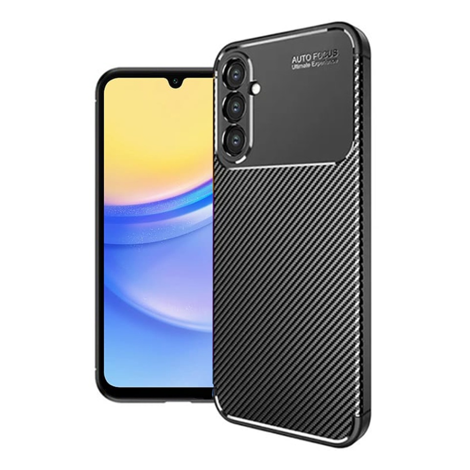Husa pentru Samsung Galaxy A16 4G / Galaxy A16 5G, SKYDDAR INNOVATION, CarbonFiber, Antisoc, Negru, set cu sticker