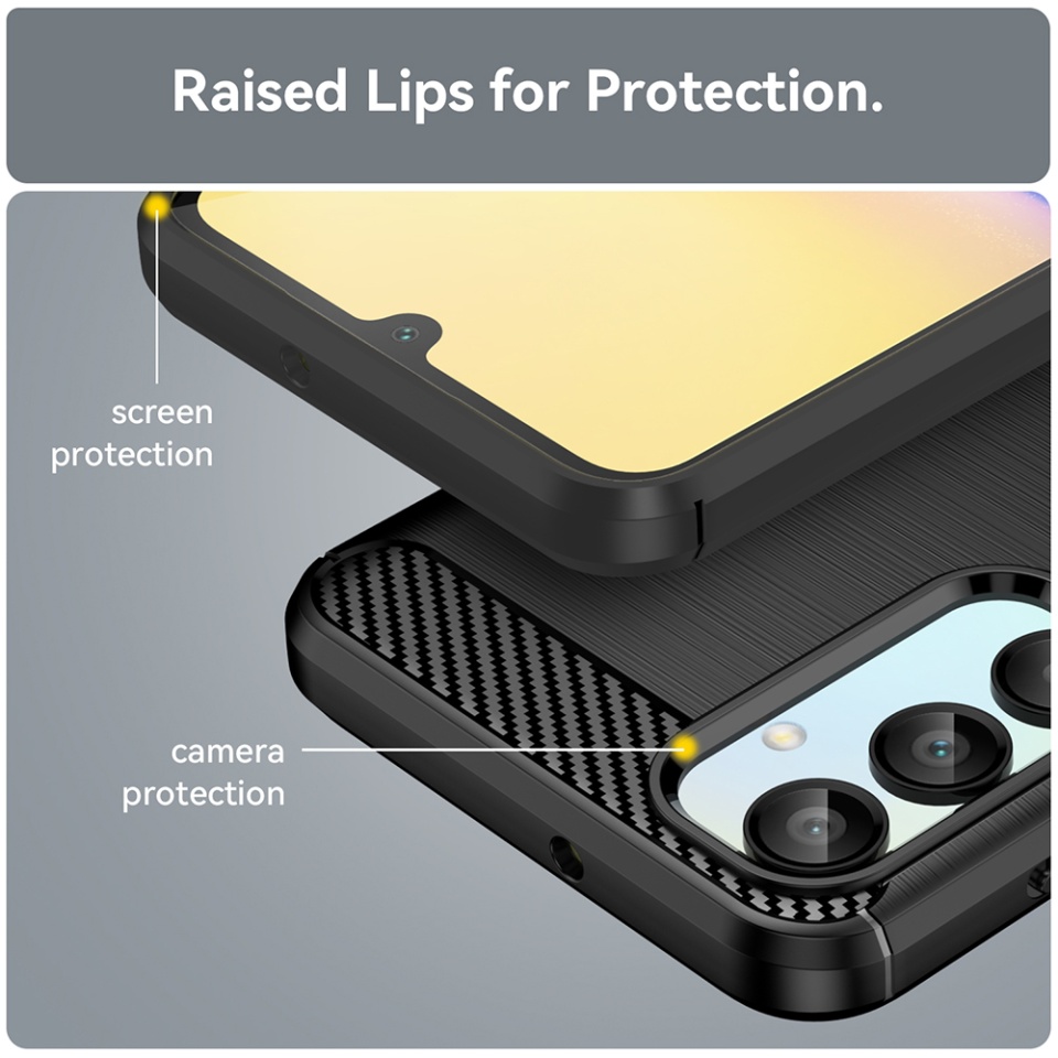 Husa pentru Samsung Galaxy A16 4G / Galaxy A16 5G, SKYDDAR INNOVATION, Carbon Silicone, din Silicon Premium, Slim, cu textura Fibra Carbon, Negru, set cu sticker - 3 | YEO