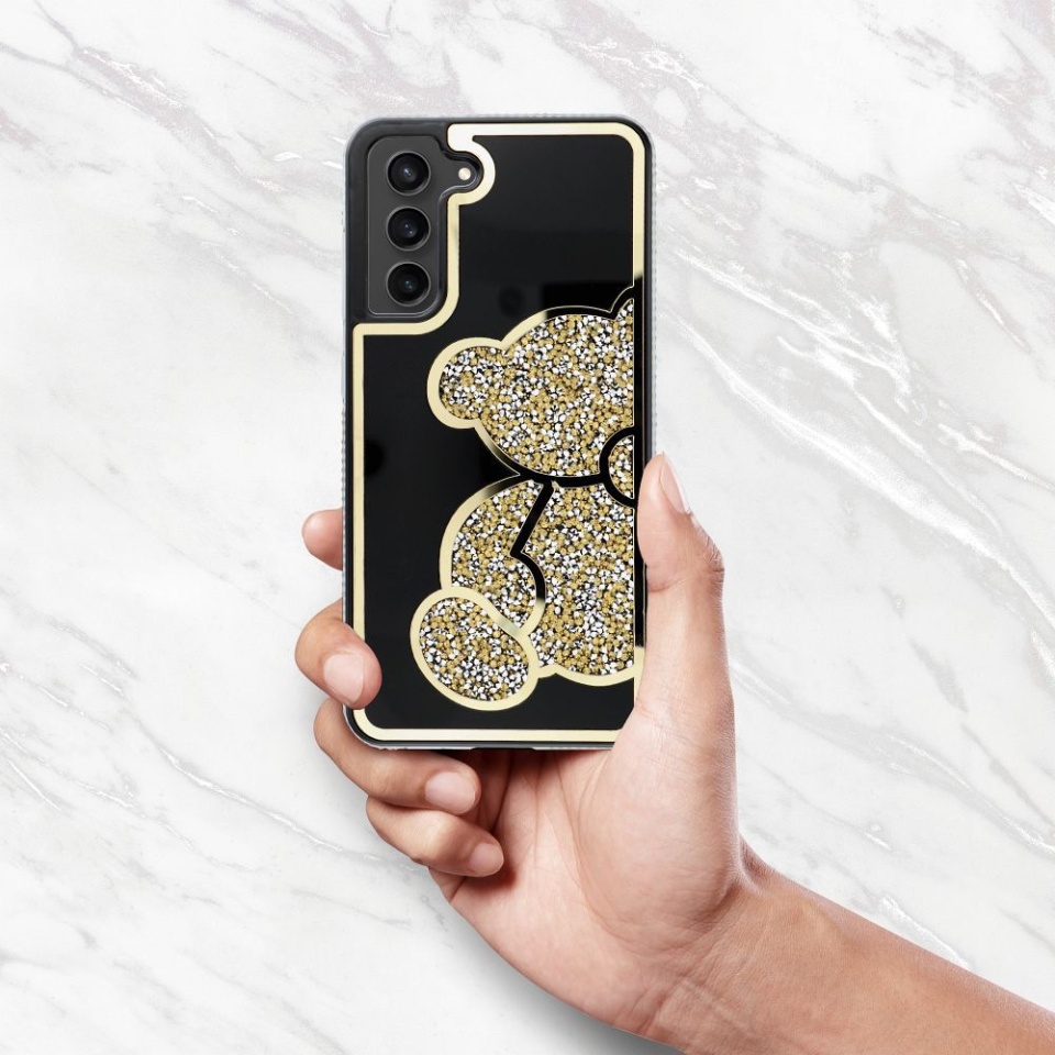 Husa pentru Samsung Galaxy A16 5G, SKYDDAR INNOVATION, TEDDY BEAR, din Silicon cu Sclipici, Protectie Completa, Auriu, set cu sticker - 2 | YEO