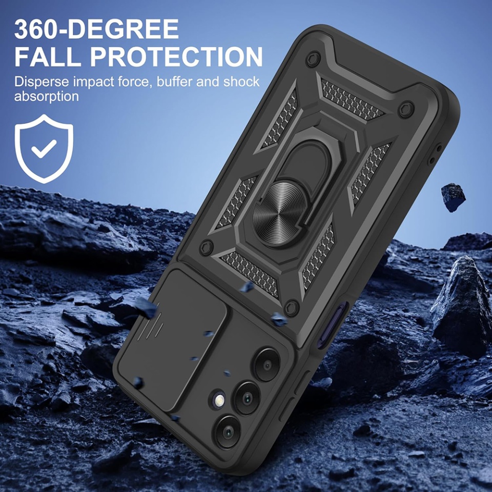 Husa pentru Samsung Galaxy A17 5G, SKYDDAR INNOVATION, CamShield, Inel magnetic, set cu sticker, Negru - 2 | YEO