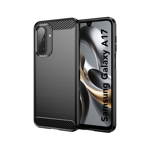 Husa pentru Samsung Galaxy A17 5G, SKYDDAR INNOVATION, Carbon Silicone, din Silicon Slim, cu textura Fibra Carbon, set cu sticker, Negru