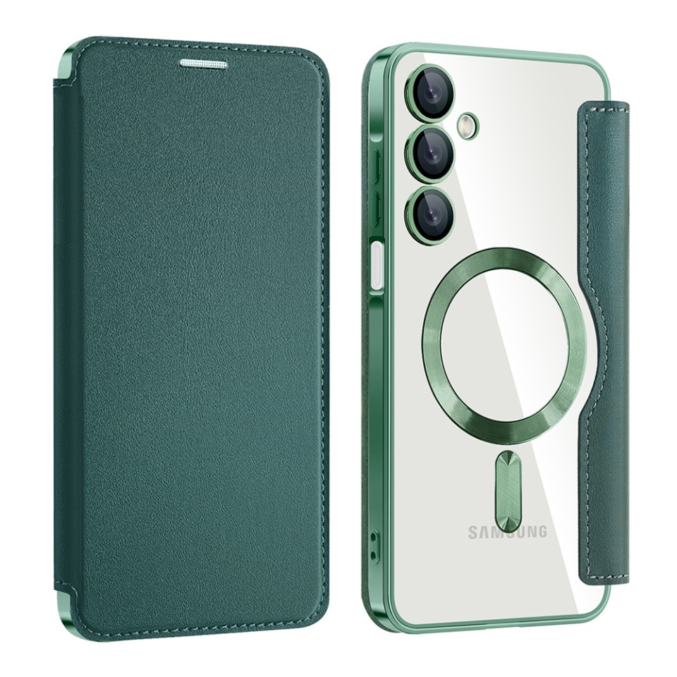 Husa pentru Samsung Galaxy A17 5G tip carte, SKYDDAR INOVATION, SmartMag Book, Magsafe, RFiD, Suport Carduri, set cu sticker, Verde - 1 | YEO