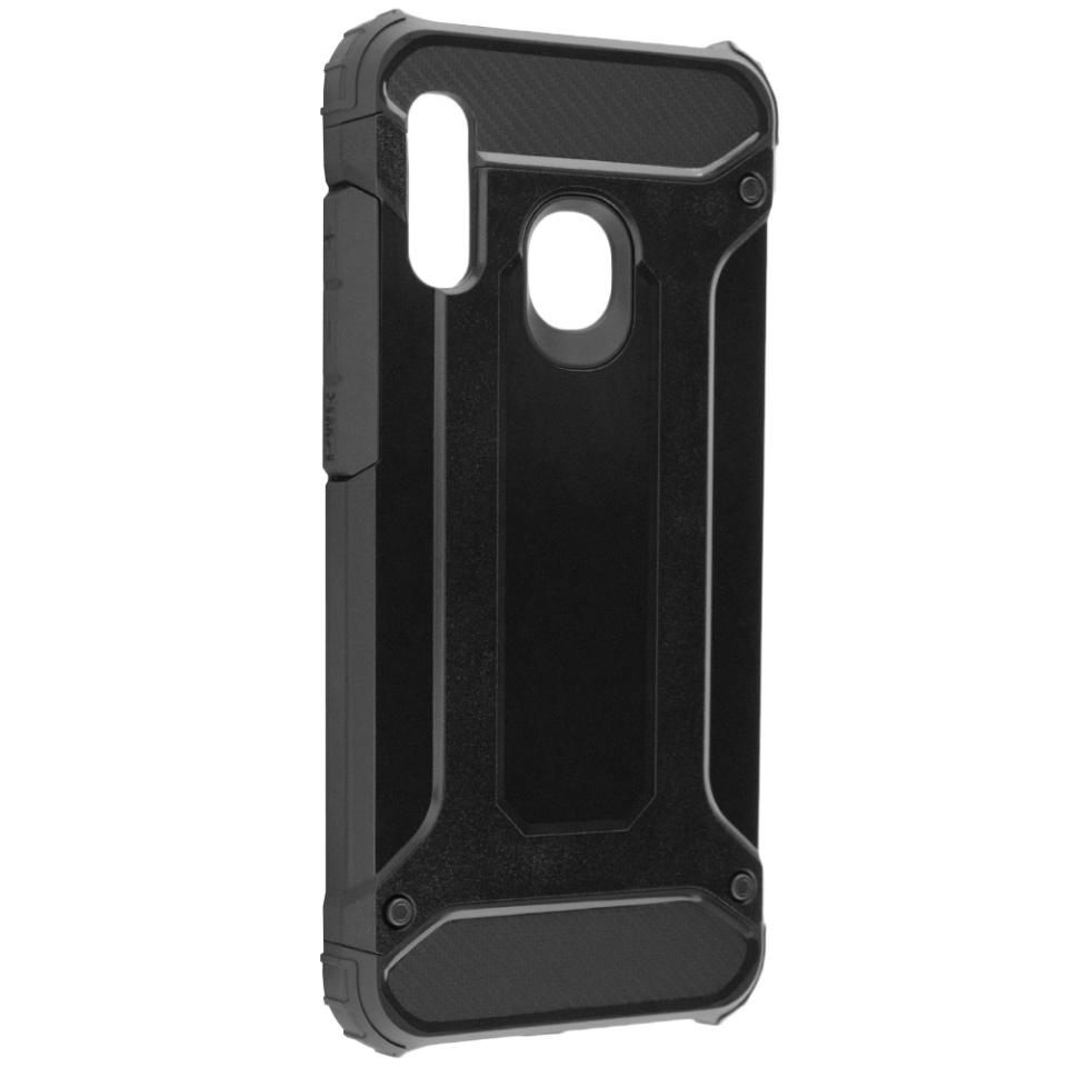 Husa pentru Samsung Galaxy A20e, SKYDDAR INNOVATION, Hybrid Armor, din Plastic Dur, Margini Cauciucate, Antisoc, set cu sticker, Negru - 1 | YEO