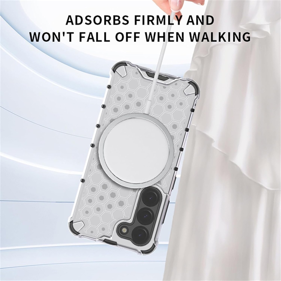 Husa pentru Samsung Galaxy A22 5G, SKYDDAR INNOVATION, HoneyComb Shield MagSafe, Alb, set cu sticker - 2 | YEO