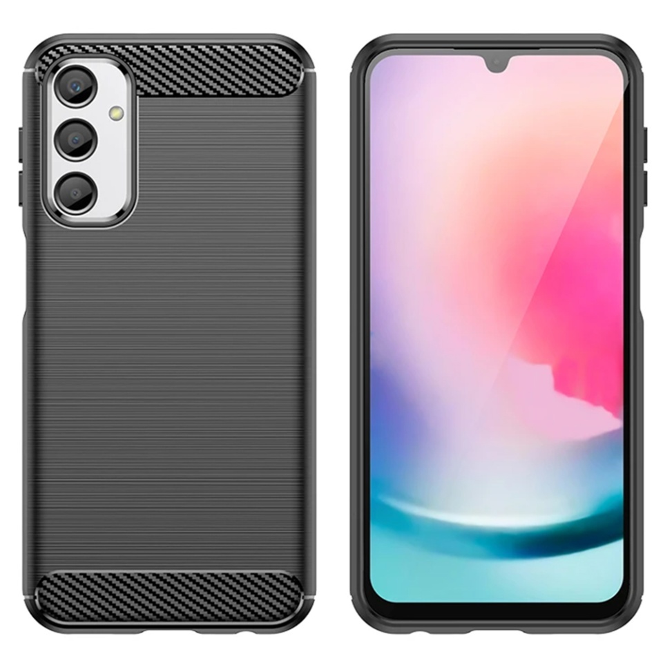 Husa pentru Samsung Galaxy A25 5G, SKYDDAR INNOVATION, Carbon Silicone, din Silicon Premium, Slim, cu textura Fibra Carbon, Negru, set cu sticker - 1 | YEO